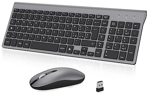 cimetech Tastiera e Mouse Wireless, Layout Italiano QWERTY, Ultra-Sottile Ergonomico Full-Size 2.4Ghz Wireless Mouse Tastiera Numerico con Ricevitore Nano per PC/Laptop/Win7/8/10（grigio）