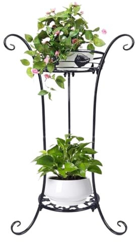 OUYUE Soporte para Plantas Soporte para Maceta De Metal para Interiores Y Exteriores, Soporte Redondo En Maceta De 2 Niveles, Estante De Exhibición De Esquina Escalera para Flores