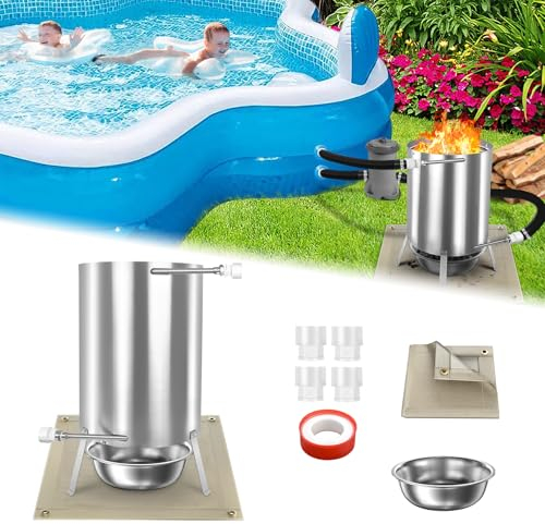 MAYTIIMO Chauffage de piscine avec feu, tonneau à feu avec spirale chauffante en acier inoxydable, poêle à bois avec raccord Ø 32/38 mm, chauffage pour piscines