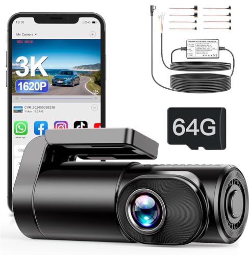 Range Tour 3K Dashcam främre WiFi-bilkamera med 3-kärnig hårdtrådssats för 72 timmars parkeringsmonitor, 0,95 tums skärm körinspelare, APP-kontroll, HDR 2.0, loop-inspelning, mörkerseende, 170°