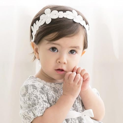 Baby Mädchen Stirnbänder Weiß Dehnbare Stirnband DoppelspitzeSpitzebowknot-Haarband Weich Baby Hairband Nylon Neugeboren Haarschmuck Babygeschenke für Neugeborene（Weiß-D）