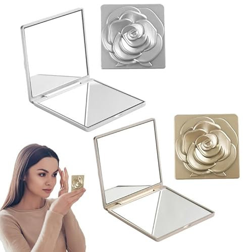 Matsizen 2 Pezzi Specchietto da Borsetta,Con Funzione di Ingrandimento Specchio da Viaggio,Piazza Specchio Pieghevole Bifacciale,Specchio da Borsetta,Regalo per Ragazze,Donne (Argento,Oro)