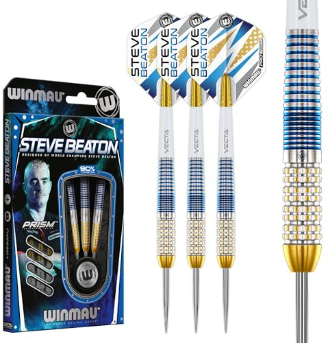 Winmau Darts - Professional Player - Steve Beaton Legacy Edition 90% Tungsten 22g Steel Tip Darts Set with Dart Flights and Dart Shafts (Stems)