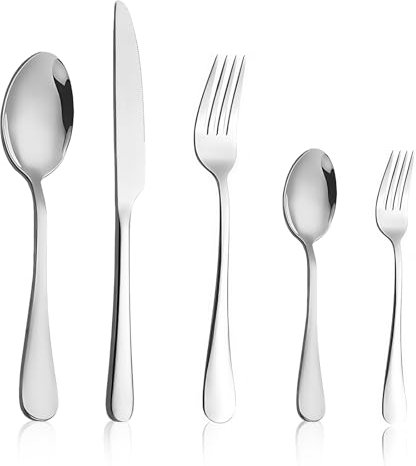 AMFUN Cutlery Set,30 Piece Stainless Steel Flatware Set for 6 People,Tableware Silverware Set with Spoon Knife and Fork Set, Mirror Polished and Dishwasher Safe, for Home/Party/Restaurant