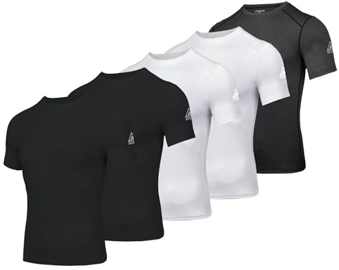 AMZSPORT T-Shirt de Compression pour Homme, Manches Courtes, Fonctionnel, Cool Dry, pour Entraînement et Course, 2 Noir 2 Blanc 1 Gris, S