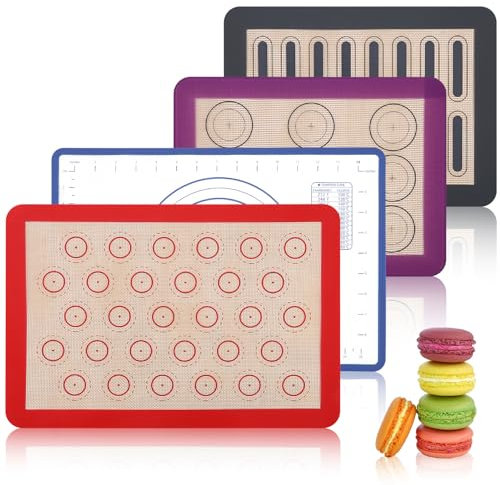 Cexovo 4 Pezzi Tappetino da Forno in Silicone Antiaderente,Tappetino Silicone Forno,Carta da Forno Riutilizzabile,Confezione da tappetini da forno,Foglio da Forno per Macaron Pane Biscotti