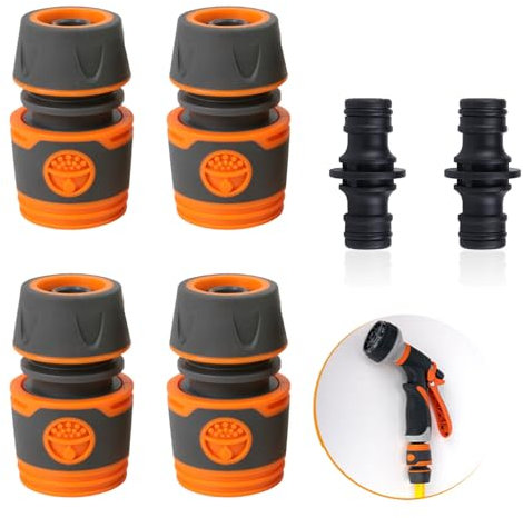Cerioll Raccord Tuyau D'arrosage, 4 Pièces Embout Tuyau Arrosage, Kit de Raccordement, Raccord Gardena avec 2 Pièces Accessoires, Nécessaires Darrosage de Gardena pour Rallonge de Tuyau 13 mm (1/2)