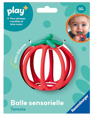 Ravensburger Play+ - Balle Sensorielle Tomate Silicone Dès 6 Mois - Balle Activité Bébé et Hochet de Dentition - Jouet Multi-Sensoriel - Motricité et Éveil - 34013