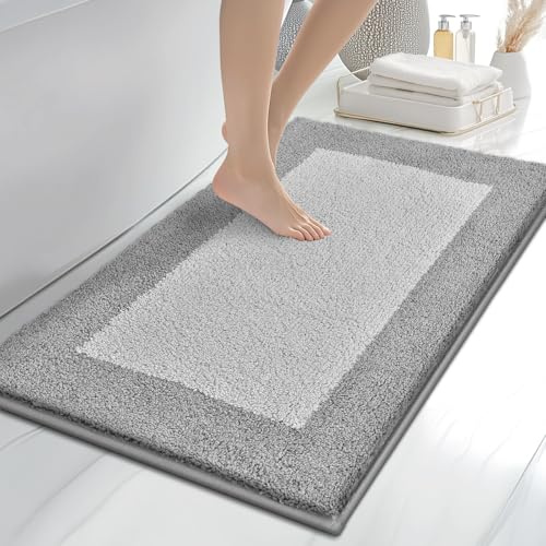 anllugs Bathroom Rugs 24 x 36, Non-Slip Extra Soft Absorbent Bath Rugs, Machine Washable Quick Dry Bath Mats for Bathroom Floor, Shower, Bathtub and Sink, Light Grey & Grey