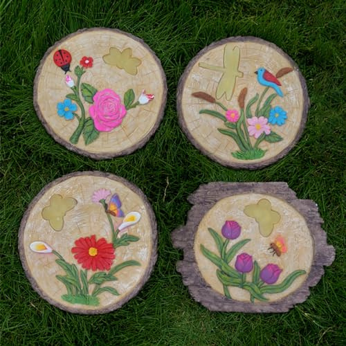 SBJKLYRN Pietra calpestabile da Giardino， Gradini for vialetti in Pietra con Stampe di Fiori e Animali, Decorazioni tridimensionali in Resina Ecologica for vialetti.