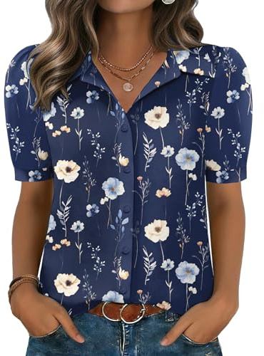 Zeagoo Blouses for Women Dressy Short Sleeve Chiffon Top Summer Shirt