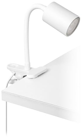 EGLO LED klämmlampa Portella, skrivbordslampa med klämma, läslampa med klämma, metall vit, inkl. GU10 lampa varmvit
