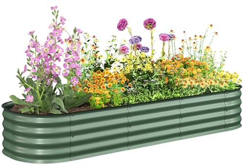 Outsunny Jardinière surélevée carré Potager de Jardin en Acier modulable pour légumes, Plantes, Fleurs, dim. 195 x 62 x 30cm, Vert Clair