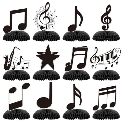 Bubaxuce Paquete De 12 Notas Musicales Panales Centro De Mesa Decoraciones para Fiestas Tema Musical Alegres Adornos De Cumpleaños Panales Decoración De Mesa Evento
