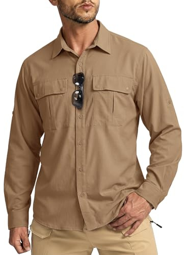 Jessie Kidden Mens Safari Shirts Long Sleeve UV Sun Protection Hiking | Button Down Mesh Back Vents Outdoor UPF 50+ Quick Dry Breathable Cool Lightweight Fishing Travel Gardening Clothes