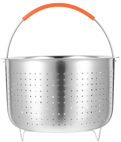 CALLARON Stainless Steel Steamer Insert Steam Pots for Cooking Food Steam Rack 8l Capacity Silver round Shape with Handle Design Practical Filter Excess Water Kitchen Use Random Style