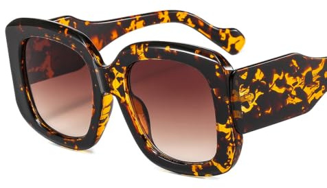 Fyrkantiga receptfria solglasögon Tjock ram Modeglasögonbågar | Lätta falska glasögon for män Kvinnor Glasögonbågar utomhusdekor glasögon(LEOPARD/BROWN)