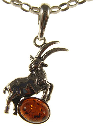Baltic amber and sterling silver 925 cognac goat pendant (no chain)