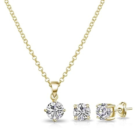 Philip Jones 18k Gold Plated Round Solitaire Set Created with Zircondia® Crystals