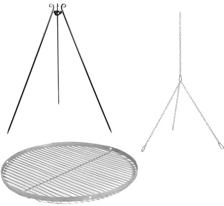 Cook King Stahl Schwenkgrill mit Grillzubehör | Dreibein Grill inkl. Edelstahl Grillrost Ø 70 cm | Handgefertigt in Europa