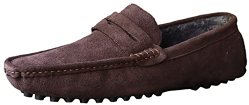 Jamron Män Plyschfodrad Mocka Läder Penny Loafers Kaffe 2088-2 EU44