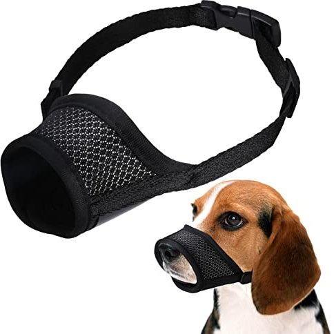 Hunde Maulkorb mit Verstellbare Schlaufe, Weiche Nylonnetz Maulkorb, Atmungsaktiv Hunde Trainingsmaulkorb für Kleine, Mittlere und Große Hunde, Verhindert Das Beißen, Kauen Und Bellen (Schwarz, M)