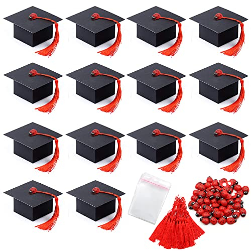 VEGCOO 60 Pezzi Scatole di Cappello Laurea, Bomboniera Scatola di Caramelle in Carta per Decorazione Festa