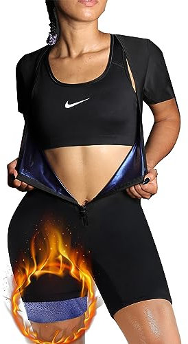 BODYSUNER Sauna Suit For Women Waist Trainers Sweat Top Weight Loss Full Body Compression Workout With Sauna Short M