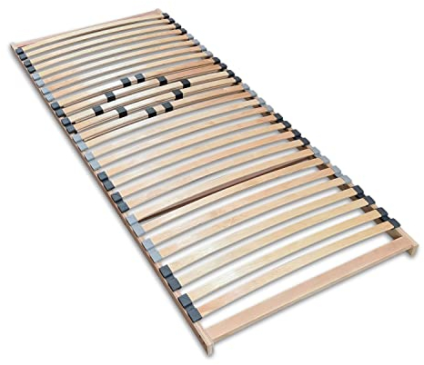 Coemo Sommier à lattes stable 7 zones - Cadre à lattes rigide 90 x 190 cm - 26 lattes - Capuchons duo - Réglage de la dureté sur 5 positions - Cadre de lit en hêtre - Fabriqué en Europe