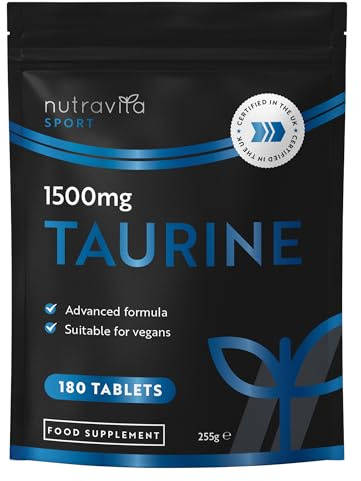 Nutravita Taurine Supplement 1500mg - 180 High Strength Taurine Tablets - Vegan Amino Acids Taurine Nutritional Supplements - Powder Alternative - Sports Supplement for Men & Women - Made in The UK