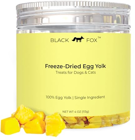 BLACK FOX Freeze-Dried Chicken Egg Yolk Dog Treats | Topper | Cat Treats | 4oz Single Ingredient, Raw, Healthy, All Natural, Human Grade, Digestion & Hairball Control