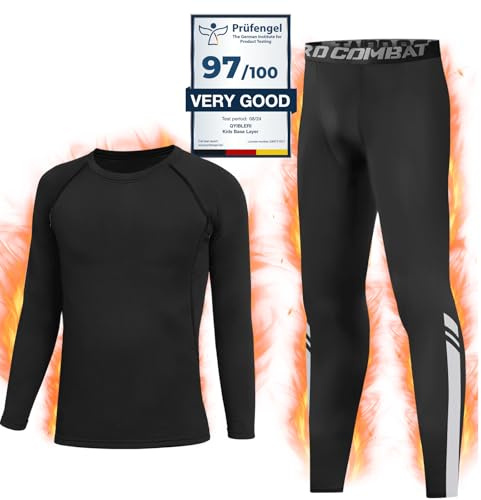 Qyibleri Kids Base Layer - Football Skins Long Sleeve Top & Tights Skins for Boys Set, Kids Thermal Base Layer Set Suit