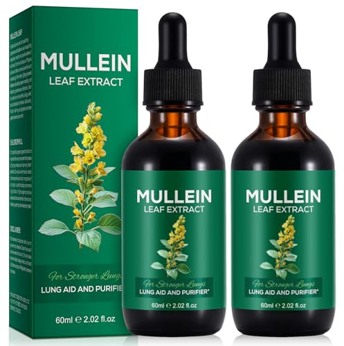 2 Pack Mullein Drops for Lungs, Mullein Leaf Extract Supplement, Natural Mullein Herbal Supplements, Mullein Leaf Extract for Lung Cleanse and Respiratory Support