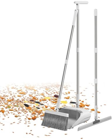 Juego de escoba y excavadora de polvo – Juego de pala y cepillo con pala para limpieza exterior – Juego de escoba y pala plegables para el hogar, la cocina, el interior