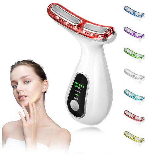 Massaggiatore Viso Antirughe, 3 Modalità 7 Colori Radiofrequenza Viso, 45 ℃ Terapia Della Luce Massaggio EMS per Face Lifting, Microcorrente per Rughe, Massaggio Viso EMS Gua Sha per Viso e Collo