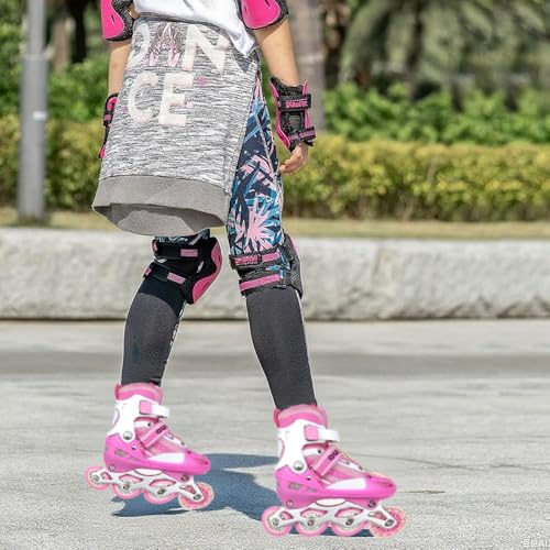 Roller Enfant Patins à roulettes pour Garçons et Filles, Patins à roulettes réglables pour Enfants 3 à 9 Ans, Lumières Amusantes pour Débutants (Rose, M(32-37))
