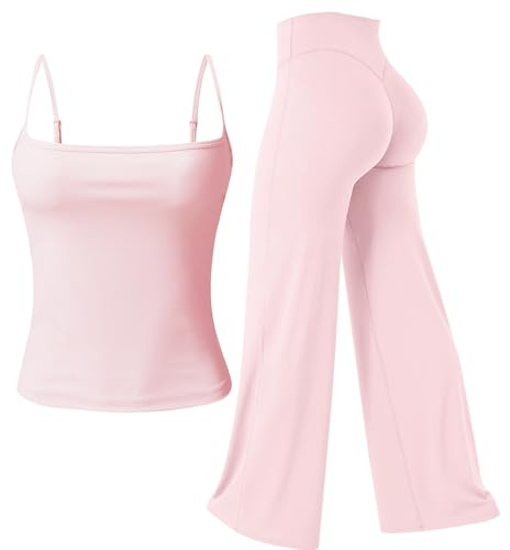 JN JANPRINT Gym Sets for Women 2 Piece Scoop Neck Cami Tank Tops Straight Leg Bottoms Yoga Outfits Tracksuit