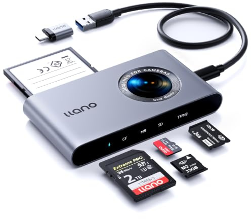 llano 5 in 1 Multi Card Reader, for CompactFlash/MS/M2/SD/TF Memory Cards | for Photographers Plug&Play, 4 Cards Simultaneously Read and Write, USB-C Card Reader, Windows, Linux, MAC OS and Chrome OS