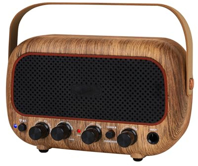 HUIOP Amplificatore per Chitarra BT Portatile Doppio Altoparlante Controllo Tono Overdrive Pulito Jack per Cuffie Ricaricabile la Riproduzione Musicale di Chitarra Elettrica (Marrone)