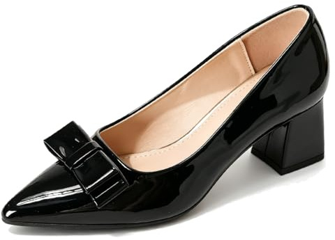 Décolleté con Fiocco a Punta con Tacco a Blocco da Donna Slip-on Tacco Medio Scarpe Eleganti Casual quotidiane da Ufficio,Nero,43 EU