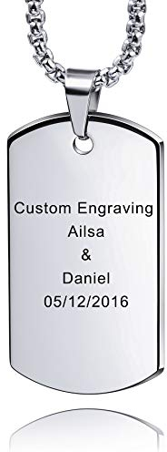 MeMeDIY Personalisierte Dog Tag Halskette Angepasst Gravur Name Datum für Männer Damen Freund Freundin Wolfram Anhänger Liebhaber Jubiläum Valentinstag Schmuck Geschenk(Silber Farbe)