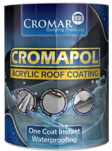 Cromar Grey Cromapol Acrylic Fibre Reinforced Roof Coat Sealant Paint 4 x 5Kg