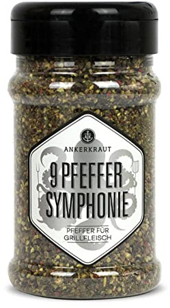 Ankerkraut 9 Pfeffer Symphonie, Pfeffermischung grob, veredelt mit Rosa Beeren und Piment, ideal zu Fisch, Fleisch und Gemüse, 160g im Streuer