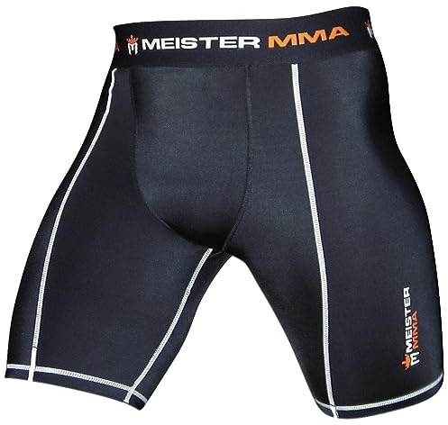 Meister MMA Kompressions-Rush-Fight-Shorts mit/Cup-Tasche - Schwarz - Groß (L) (34-35)