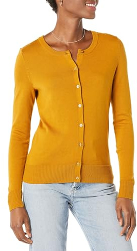 Amazon Essentials Gilet Col Rond Léger (Grandes Tailles Disponibles) Femme, Brun Tabac, L