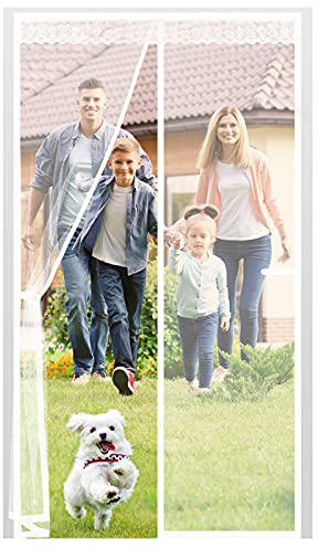 EXTSUD Moustiquaire de Porte Magnétique en Fibre de Verre 90x210cm, Fermeture Automatique Rideau Porte Anti insectes avec Aimants sans Perçage, Blanc