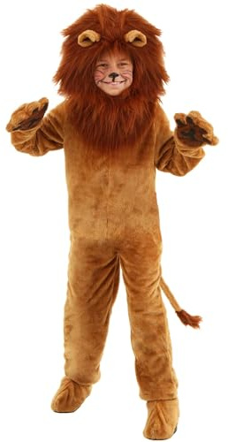 Deluxe Kid's Lion Costume with Mane Headpiece, Faux Fur Jumpsuit, Mitts, & Shoe Covers - Safari Animal Outfit XS