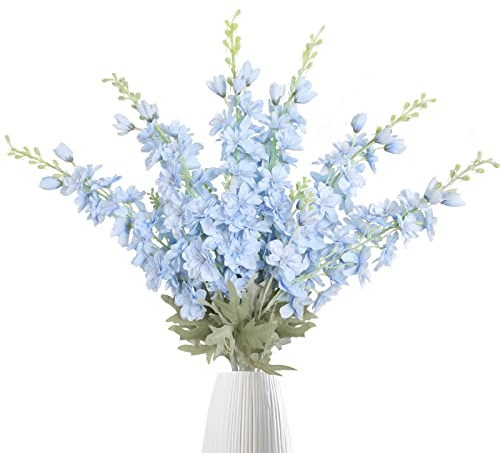 IPOPU 33.5 in Fake Flowers Delphinium Artificial Flowers Silk Flowers 6 PCS Light Blue Larkspur Artificial Flowers Long Stem Flowers for Tall Vase Home Wedding Party Decor (Light Blue)