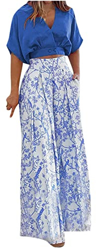 NUSGEAR 2023 Conjunto Dos Piezas Mujer Moda Casual elegante Camiseta manga corta y Pantalones impresión verano otoño Suelto Traje Cómodo bolsillo Conjunto Fiesta Oficina Negocios vestir playa