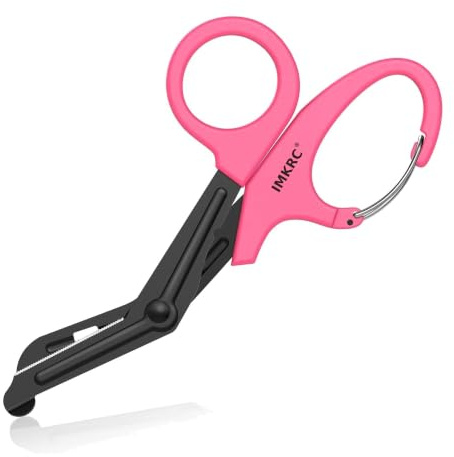 Trauma Shears with Clip, First Aid Scissors, Nurse Scissors, 19cm, Pink | Carabiner Clip, Non-Stick Fluoride-Coated Serrated Blade, Blunt Safety Tip, Paramedic Scissors, Bandage Scissors
